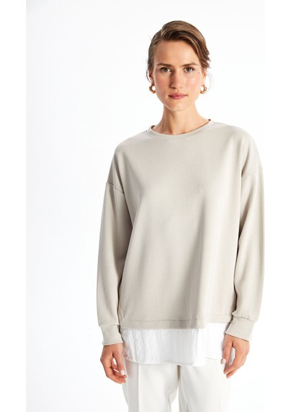 Yeni Sezon Bisiklet Yaka Düz Oversize Kadın Sweatshirt Tunik