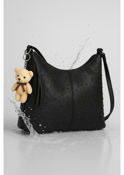 Kadın Suni Deri Ayarlanabilir Omuz Askılı Ayıcıklı Omuz ve Sırt Çantası Olabilen Omuz Çantası