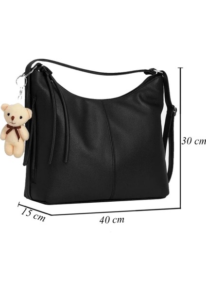 Kadın Suni Deri Ayarlanabilir Omuz Askılı Ayıcıklı Omuz ve Sırt Çantası Olabilen Omuz Çantası