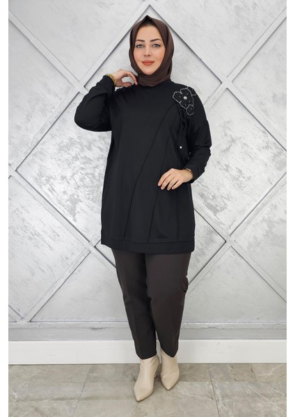 Kadın Çiçekli Nervür Dikim Detaylı Tesettür Tunik modelleri