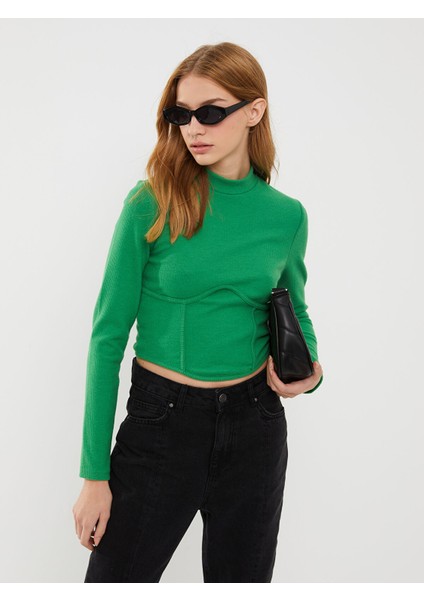 Yeni Sezon Dik Yaka Düz Uzun Kollu Korse Crop Kadın Bluz fiyatları