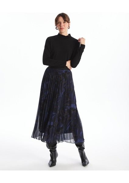 Yeni Sezon Beli Lastikli Desenli Şifon Kadın Pileli Etek