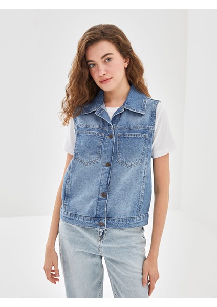 Yeni Sezon Gömlek Yaka Kadın Jean Yelek