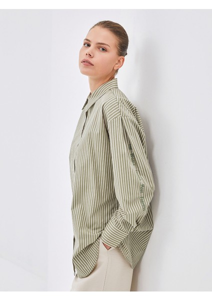Yeni Sezon Çizgili Poplin Kadın Gömlek