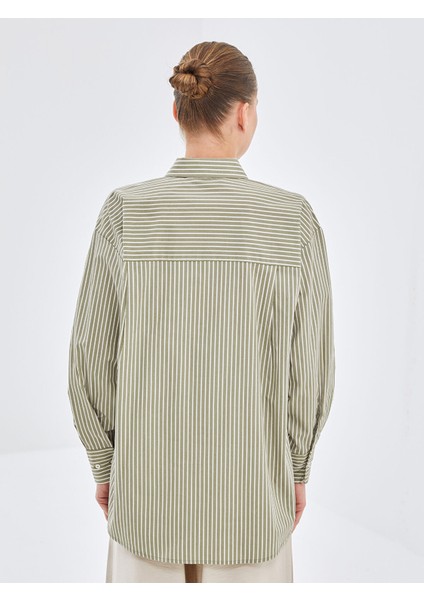 Yeni Sezon Çizgili Poplin Kadın Gömlek fırsatları