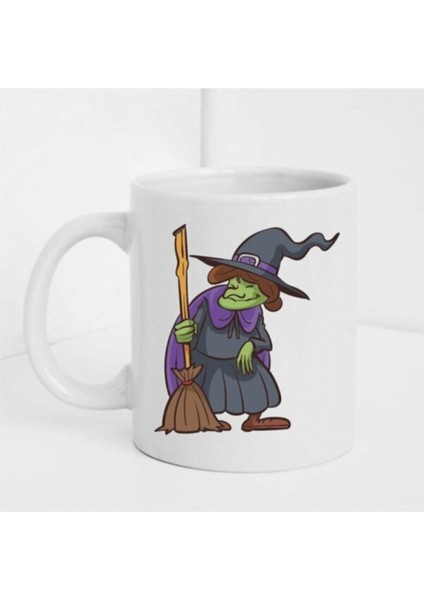 Cadı Figürlü Beyaz Baskılı Kupa