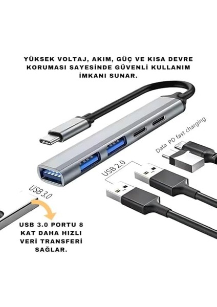 5in1 Type C To 3x Usb, 2x Pd Type C Çoğaltıcı Çevirici Hub, Klavye, Mouse,usb Okuyucu fiyatları