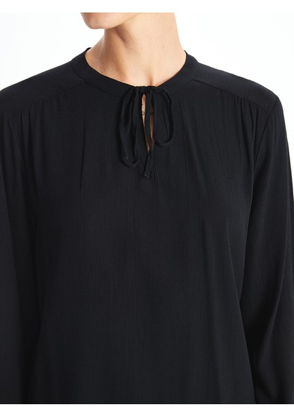 Yeni Sezon Bağlamalı Yaka Düz Uzun Kollu Kadın Bluz modelleri