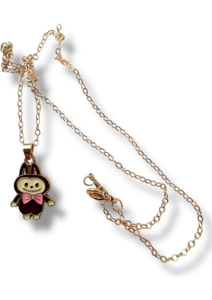 Kız Çocuk Labubu Figürlü Gold Renk Çelik Çocuk Kolye modelleri