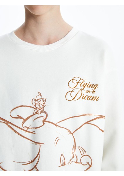 Yeni Sezon Bisiklet Yaka Dumbo Baskılı Kadın Kalın Sweatshirt modelleri