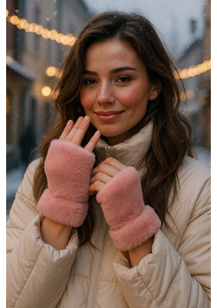 Kadın Kesik Peluş Eldiven Eld-33 Pudra fiyatları