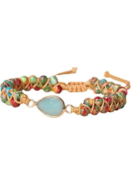 Doğal Taş Makrome Bileklik – Renkli Doğal Taşlar & Su Damlası Merkez Taş – Ayarlanabilir Örgü Kadın Bileklik fiyatları