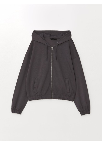 Yeni Sezon Kapüşonlu Düz Uzun Kollu Kadın Fermuarlı Sweatshirt indirimleri