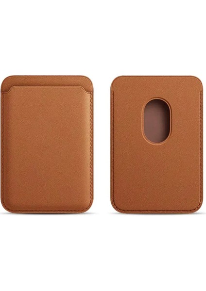 iPhone ile Uyumlu 17/16/15/14/13/12 Serisi Telefonlar Için Güçlü Manyetik Magsafe Destekli Deri Kartlık – Ince Cüzdan Telefon Aksesuarı (Açık Kahverengi)
