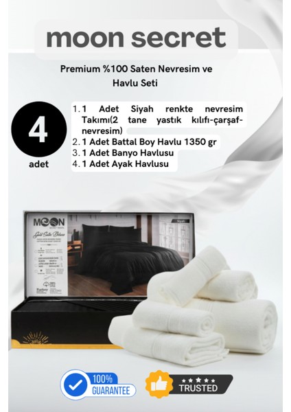 %100 Saten Premium Nevresim ve Havlu Seti 12 Farklı Renk Seçeneği 4 Parça Set 1