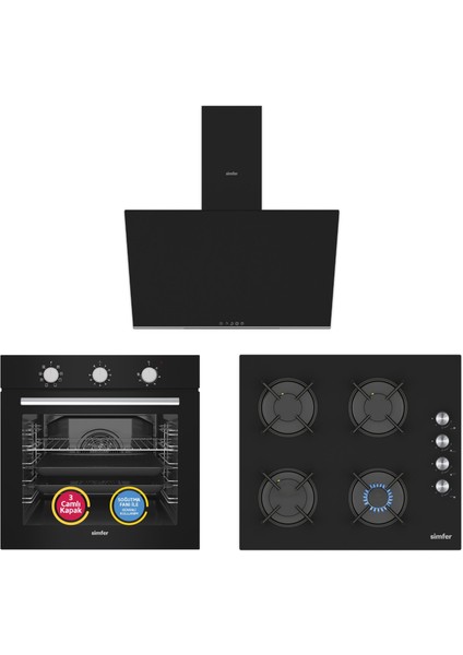 9 Fonksiyon Mekanik Siyah Power Turbo 3'lü Ankastre Set