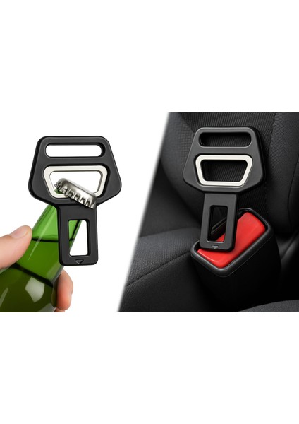 2’si 1 Arada Emniyet Kemeri Aparatı ve Şişe Açacağı – Sessiz Uyarı Önleyici, Metal Gövde, Evrensel Uyum, 4'lü Paket fiyatları