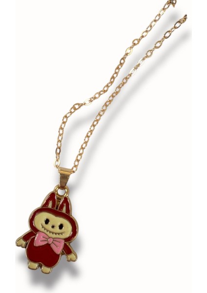 Kız Çocuk Labubu Figürlü Gold Renk Çelik Çocuk Kolye
