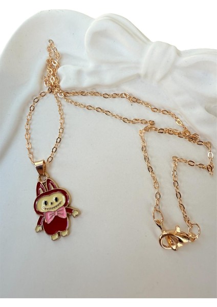 Kız Çocuk Labubu Figürlü Gold Renk Çelik Çocuk Kolye modelleri