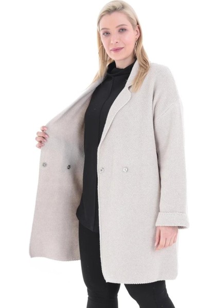 Kadın Büyük Beden Düğme Kapama Triko Kısa Bej Ceket modelleri