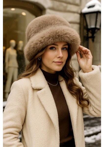Kadın Kürklü Bucket Kalpak Şapka 1142 Rkş-15 Vizon fırsatları