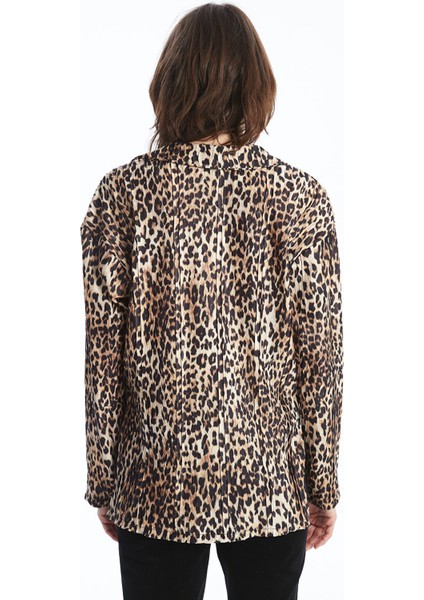 Yeni Sezon Gömlek Yaka Leopar Desenli Kadın Bluz fırsatları