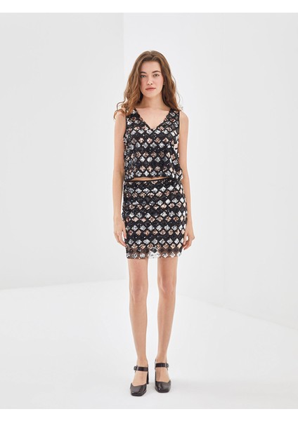 Yeni Sezon V Yaka Pul Işlemeli Kadın Crop Bluz fiyatları