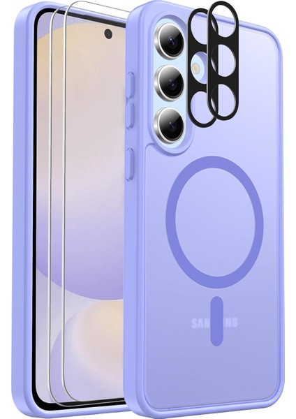 Samsung Galaxy S24 Fe Uyumlu Kamera Lens+Ekran Koruyucu Magsafe Şarj Destekli Iz Tutmaz Mat Kapak