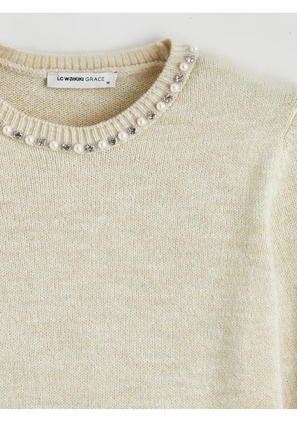 Yeni Sezon Bisiklet Yaka Taşlı Kadın Triko Kazak fiyatları