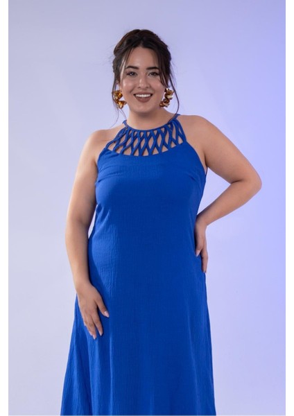 Kadın Büyük Beden Mavi Elbise