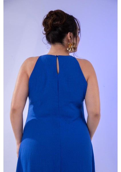 Kadın Büyük Beden Mavi Elbise