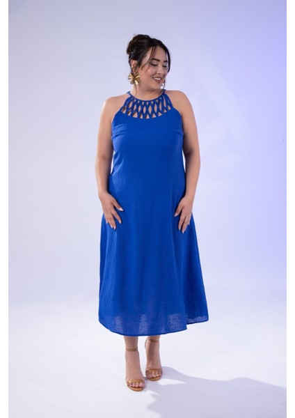 Kadın Büyük Beden Mavi Elbise