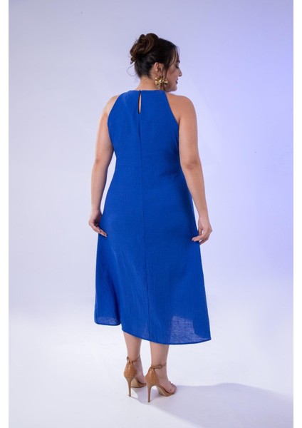 Kadın Büyük Beden Mavi Elbise