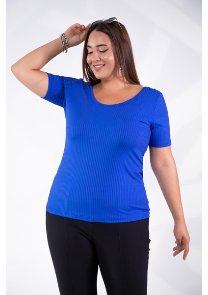 Kadın Büyük Beden Geniş Yaka Basıc Bluz Saks Somon fiyatları