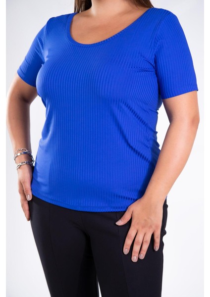 Kadın Büyük Beden Geniş Yaka Basıc Bluz Saks Somon indirimleri