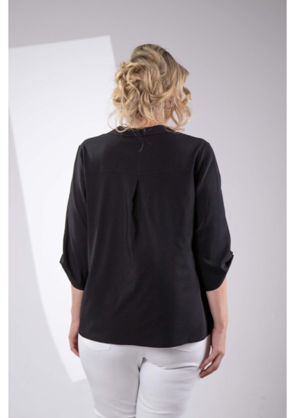 Kadın Büyük Beden Kol Yırtmaç Detaylı Siyah Bluz fiyatları