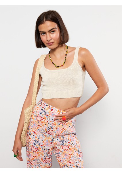 Yeni Sezon U Yaka Düz Askılı Kadın Triko Crop