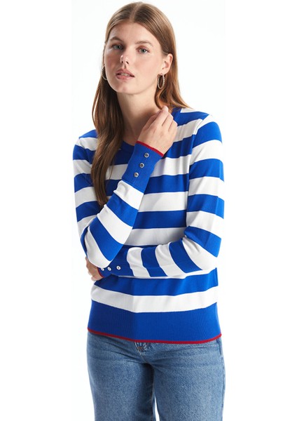 Yeni Sezon Bisiklet Yaka Renk Bloklu Kadın Triko Kazak