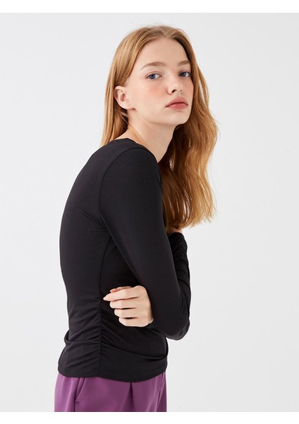 Yeni Sezon Bisiklet Yaka Düz Uzun Kollu Kadın Bluz