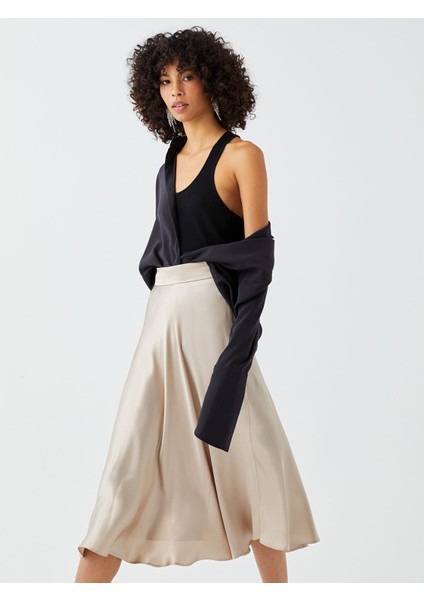 Yeni Sezon Beli Fermuarlı Düz A Kesim Saten Kadın Etek modelleri