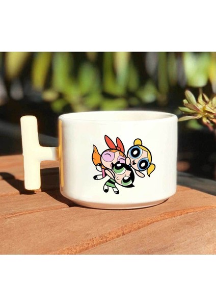 Powerpuff Girls Toplu Baskılı Beyaz T Kulp Kupa Bardak