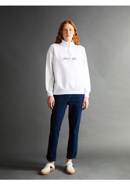 Yeni Sezon Dik Yaka Baskılı Oversize Kadın Kalın Sweatshirt fiyatları