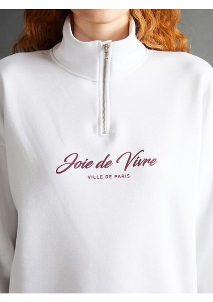 Yeni Sezon Dik Yaka Baskılı Oversize Kadın Kalın Sweatshirt modelleri