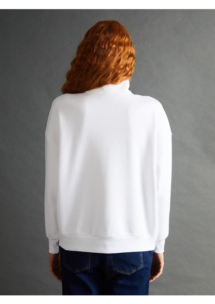 Yeni Sezon Dik Yaka Baskılı Oversize Kadın Kalın Sweatshirt fırsatları