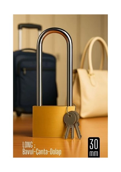 Bfs Long 30 mm Uzun Kelepçeli Bavul ve Çanta Asma Kilidi – 3 Anahtarlı, Dolap ve Seyahat Için