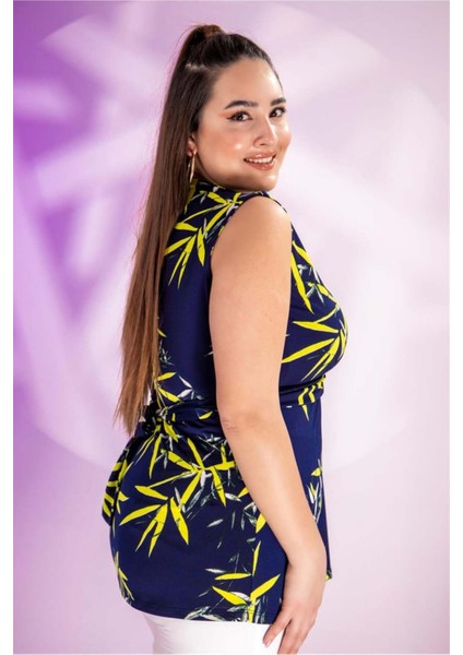 Kadın Büyük Beden Çiçekli Bağlamalı Lacivert Bluz fiyatları