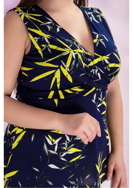 Kadın Büyük Beden Çiçekli Bağlamalı Lacivert Bluz modelleri