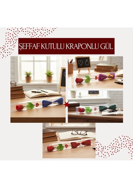 Şeffaf Kutulu Kraponlu Gül - Öğretmenler Günü Hediyesi
