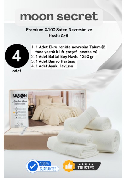 %100 Saten Premium Nevresim ve Havlu Seti 12 Farklı Renk Seçeneği 4 Parça Set 1