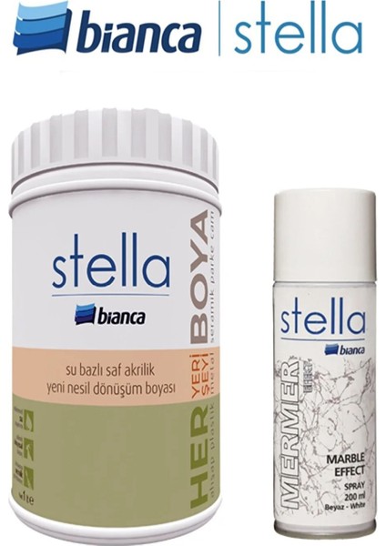 Bianca 2’li Set: Mermer Efekt Sprey 200 ml + Stella Su Bazlı Dönüşüm Boyası 1 L